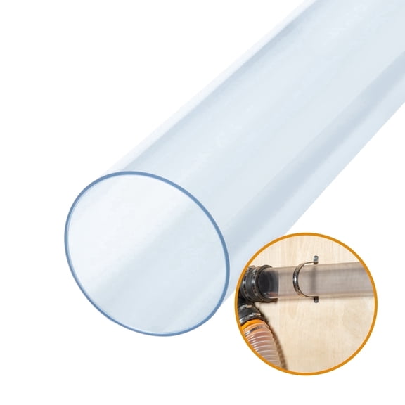 POWERTEC 1PK 4" x 36" Long Clear PVC Pipe, Rigid Plastic Tubing, Round Tube Compatible w/Dust Collection Fittings, Hose for Woodworking Tool, Dust Collection System, Toy Cars and Bird Feeder(70272)