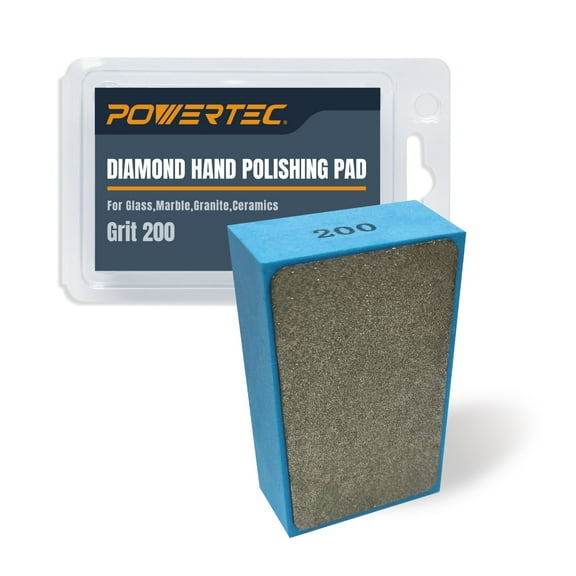 POWERTEC 1PK Diamond Hand Polishing Pads 200 Grits, Diamond Sanding Block for Polishing and Grinding Porcelain, Ceramic Tile, Glass, Granite, Stone, Wood & Metal (71906N)