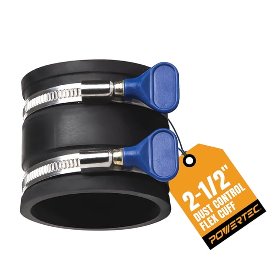 POWERTEC 2-1/2" Dust Control Flex Cuff w/Adjustable Key Hose Clamps, Hose Connector Rubber Cuff Coupler for Woodworking Dust Collection Fittings, Dust Collector Accessories & Machinery, 70337