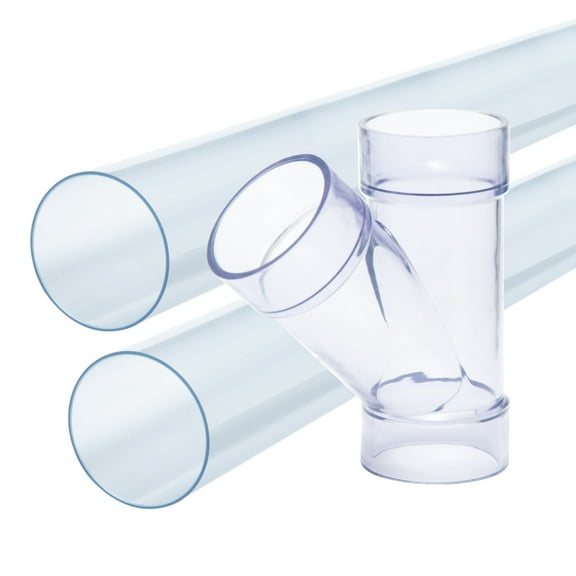 POWERTEC 2-1/2" ID Y-Fitting with 2 pcs Clear PVC Pipes, 2-1/2" OD x 36" Long Rigid Plastic Tubing for Dust Collection Hoses & Fittings, 70422N