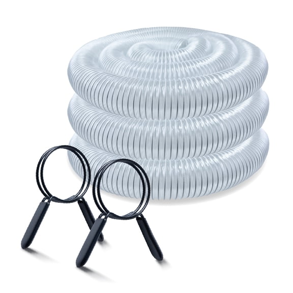 POWERTEC 2-1/2" x 20' PVC Dust Collection Hose with 2pc 2-1/2 Inch Double Loop Hose Clamps for Dust Collector for Woodworking and Shop Vacuum, Quick Release Spring Clamps for Dust Fittings, 70439N