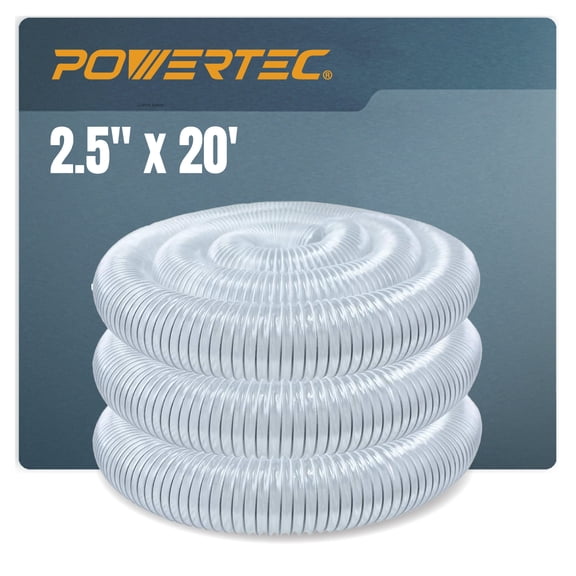 POWERTEC 2-1/2" x 20' PVC Dust Collection Hose for Dust Collector for Woodworking and Shop Vacuum, 2-1/2 Inch Dust Collector Hose for Dust Collection Fittings (70144)