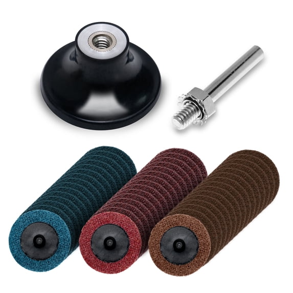 POWERTEC 2" Sanding Discs Set for Die Grinders & Drills, 46pc Set – Includes 60/80/180 Grit Quick-Change Discs, 1/4" Shank Holder & Surface Conditioning Pads, Aluminum Oxide Non-Woven Nylon (11400N)