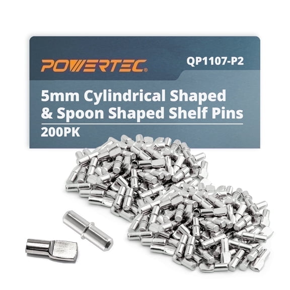 POWERTEC 200PK 5mm Shelf Pegs Kit, Spoon Shaped & Cylindrical Shelf Pins Support Pegs for Shelves, Kitchen Cabinet Shelf, Closet and Furniture, Nickel Plated Shelf Holders Pegs, QP1107-P2