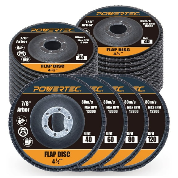 POWERTEC 20PK 4-1/2" Zirconia Flap Discs - 40/60/80/120 Assorted Grits for Angle Grinder, Compatible with DeWalt DCG413B, DWE402, DCG405B, DWE4011 - Ideal for Sanding and Grinding Metal (11100-P2N)