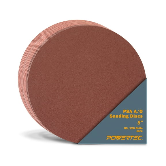 POWERTEC 20PK 8 Inch PSA Sanding Discs - 80&120 Grit, Self Stick Adhesive Sandpaper, 8" for Drywall, Woodworking, Paint, Epoxy with Random Orbital Sanders, DA Sanders, 4x36 Belt Disc Sander, 110551N