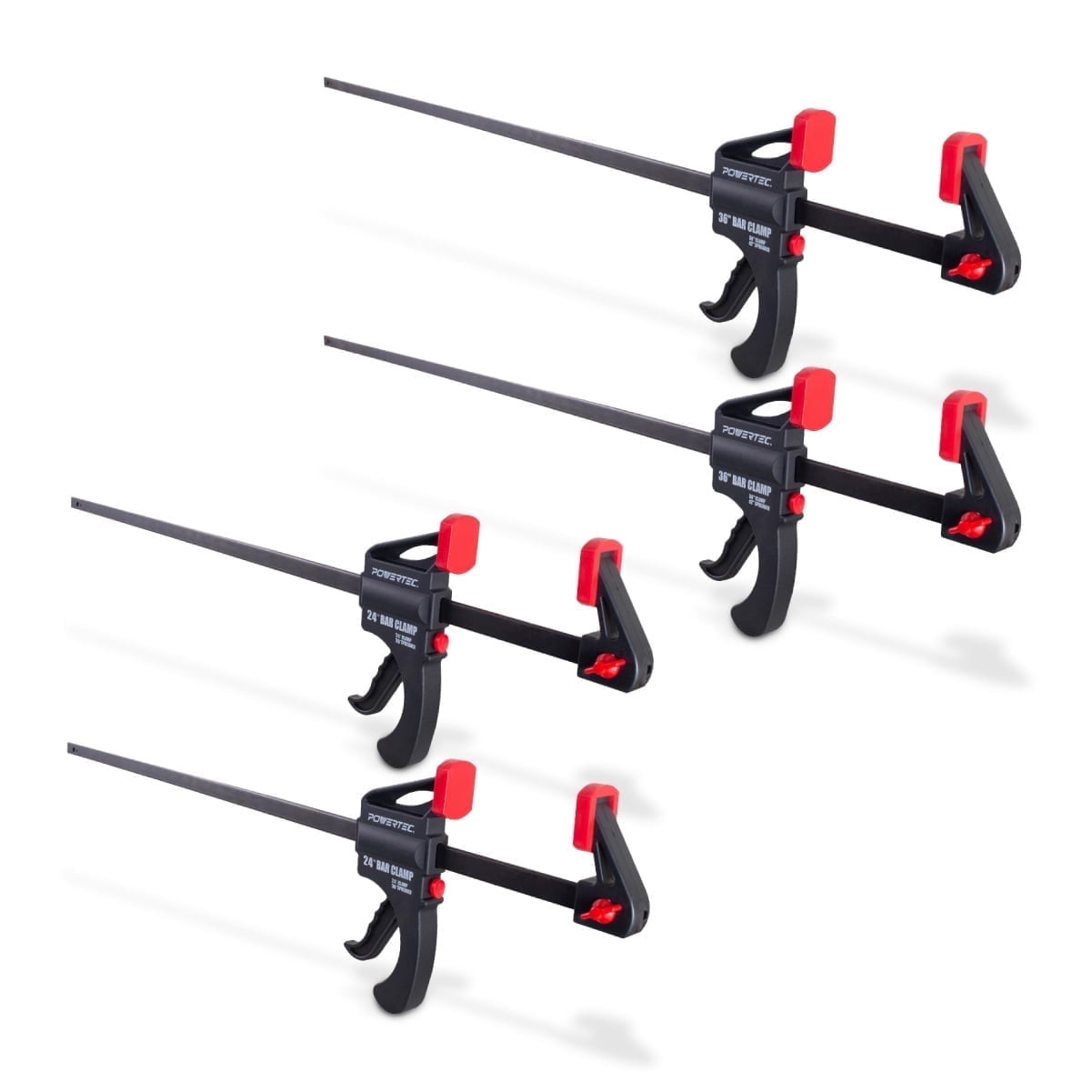 POWERTEC 24" and 36" Bar Clamps with Spreader, Trigger Clamps for Woodworking, One-Handed Carpenter Quick Clamp Sets for Gluing, Wood Clamps for Woodworking Tools, 4PK  (71788)
