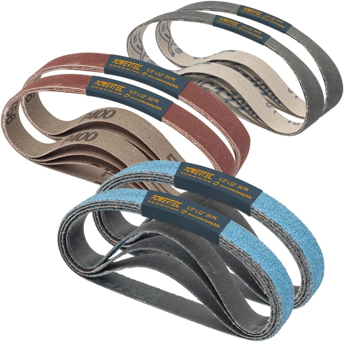 POWERTEC 24PK 1/2 x 12 Inch Sanding Belts,4 Each of 80/120/240/400/1000