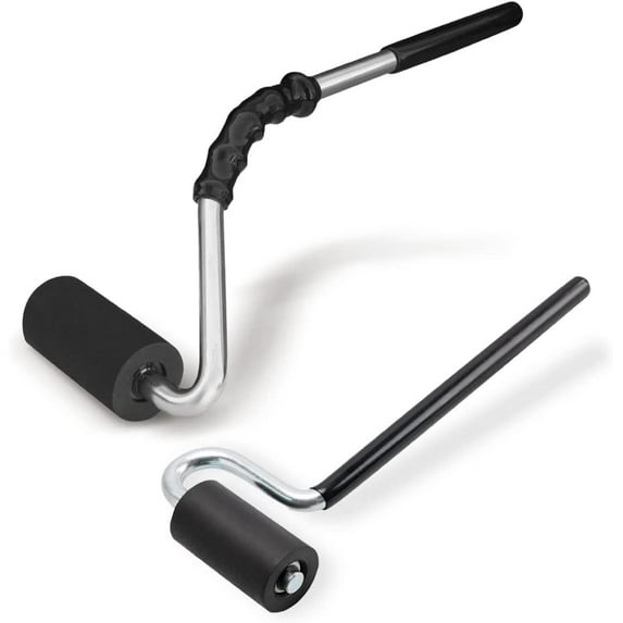 POWERTEC 2PK 12" Long & 14" Curved Handle J Roller, 1-1/2 Inch Diameter, 3 Inch Wide, Floor & Veneers Laminate Roller Tool with Rubber Roller for Edge Banding & Wall Coverings, 71802