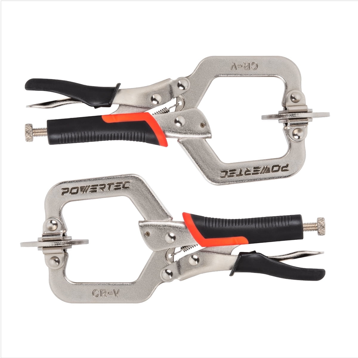 POWERTEC 2PK 2-Inch, Face Clamps, C-Clamp with Ergonomic Grip and Adjustable Swivel Pads for Woodworking, Pocket Hole Joinery, 71641