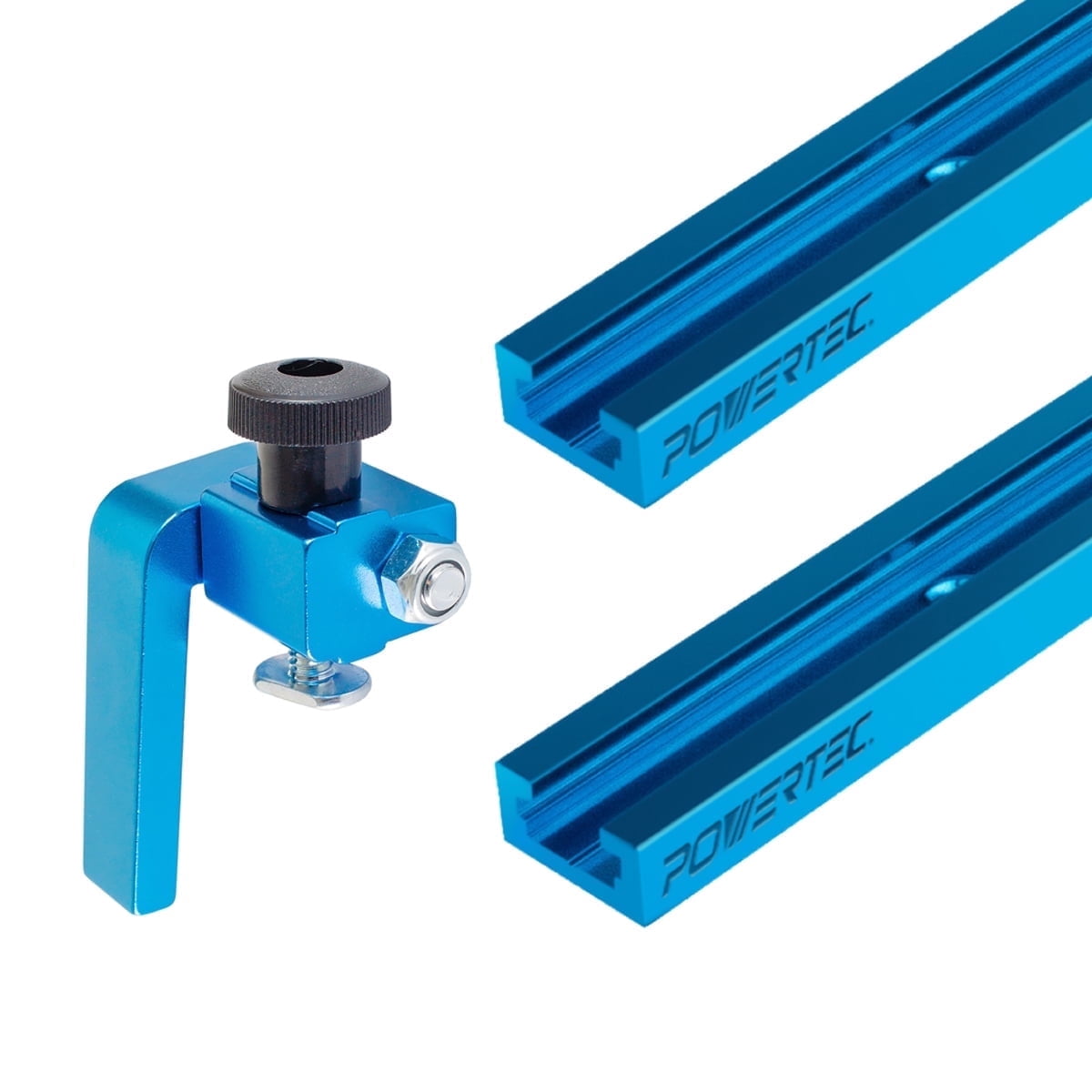 POWERTEC 2PK 24" Universal T track with 1PC 3" T track Flip Stop for Woodworking, Double-Cut Profile T track with Fence Flip Stop (71857)