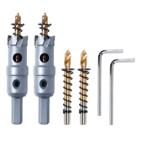POWERTEC 2PK 3/4" Carbide Hole Saw for Soft & Hard Metal | Tungsten Carbide Tipped Hole Cutter Set with Titanium-Plated Pilot Drill Bit for Metal, Stainless Steel, Iron, Wood, Plastic, 14903-P2N