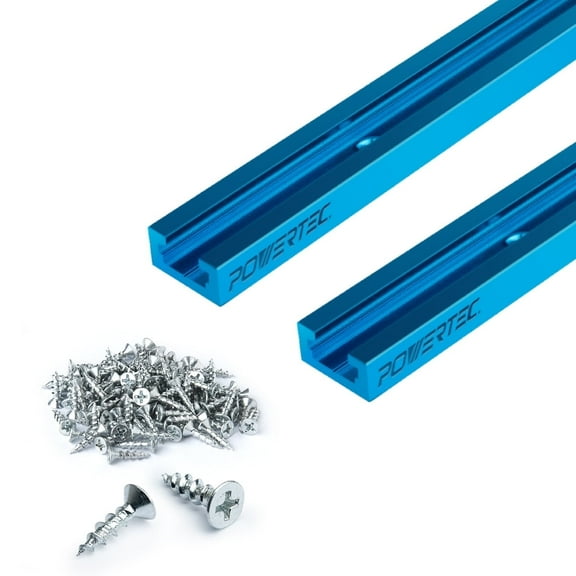 POWERTEC 2PK 36-Inch Universal T track with 100 PCS Wood Screws, Double-Cut Profile T track with Predrilled Mounting Holes (71887)