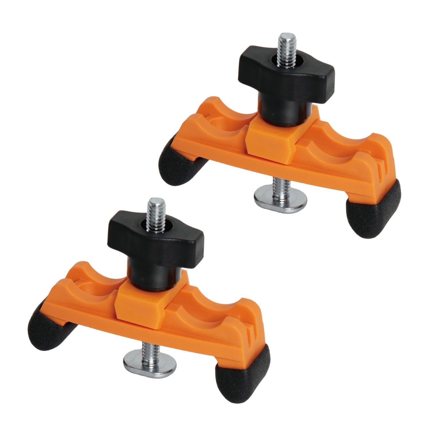 POWERTEC 2PK Adjustable Mini Hold Down Clamps, Multi-Positionable T Track Clamp, Reinforced Plastic Clamps with 1/4”- 20 Steel T Track Bolts for Drill Press, Router Table, CNC Machine & More (71786N)