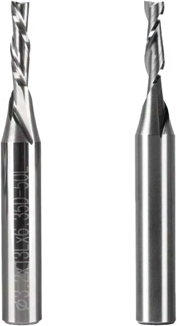 POWERTEC 2PK Up Cut & Down Cut Spiral Router Bits Set – Standard 1/4" Shank Solid Carbide Router Bit, 1/8 Inch Cutting Diameter and 1/2-Inch Cutting Length (73029)