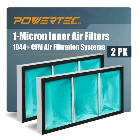 POWERTEC 2PK Inner Air Filter for POWERTEC AF1044 Air Filtration System Woodworking, 1 Micron (color may vary),  75019-P2