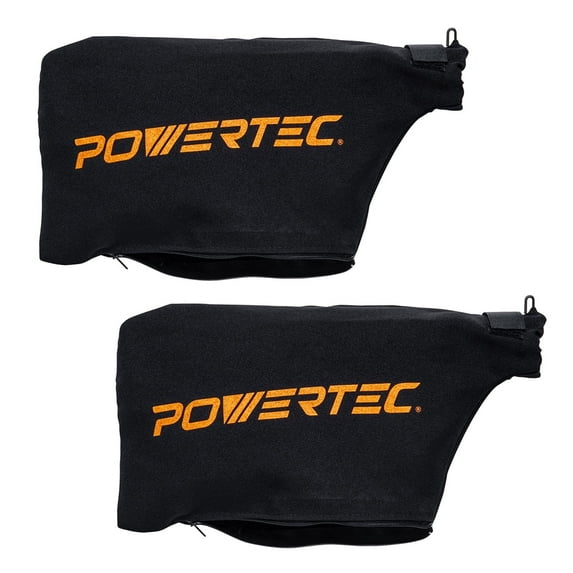 POWERTEC 2PK Miter Saw Dust Collector Bag for 7-1/4", 8-1/2" Miter Saw, Fits Nominal 1-1/2" Dust Ports, Hook and Loop Dust Bag w/Zipper, Wired Adjustable Stand Miter Saw Accessories, 75081-P2