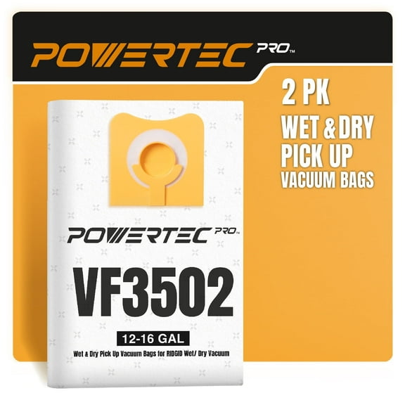 POWERTEC 2PK PRO VF3702 Size A Wet Pickup Shop Vac Bags for Ridgid, VF3502 12-16 Gal. Wet or Dry Dust and Debris Collection Dust Bags for Ridgid HD1200, HD1400 Wet Dry Vac, 75084N