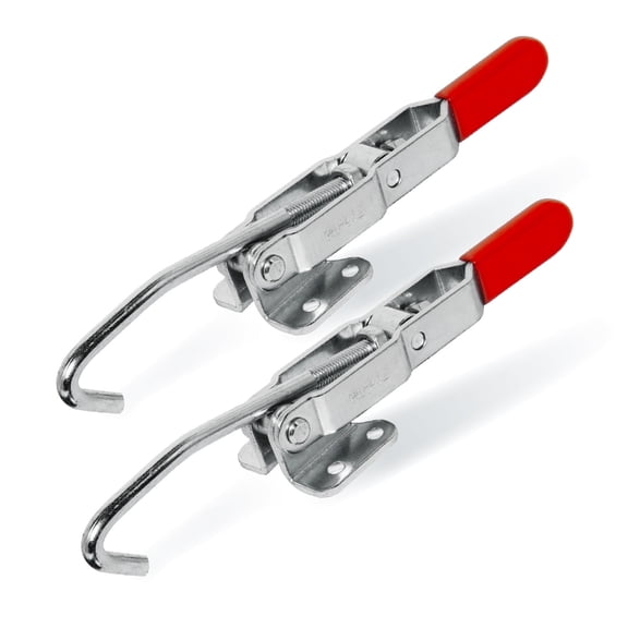 POWERTEC 2PK Toggle Clamp with J Hook, 375 lbs Holding Capacity, 451 Adjustable Pull Action Latch for Smoker, Tool Box, Woodworking Jigs and Fixtures, Cabinet, Lids, Door, Truck (20308-P2)