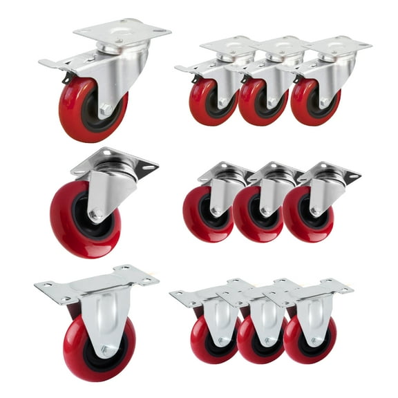 POWERTEC 3" Plate Casters Set 12 PC | Including 4 Dual Locking Swivel, 4 Swivel & 4 Fixed Plate Industrial Castor Wheels for Workbench, Dolly, Cart & Furniture, 17215