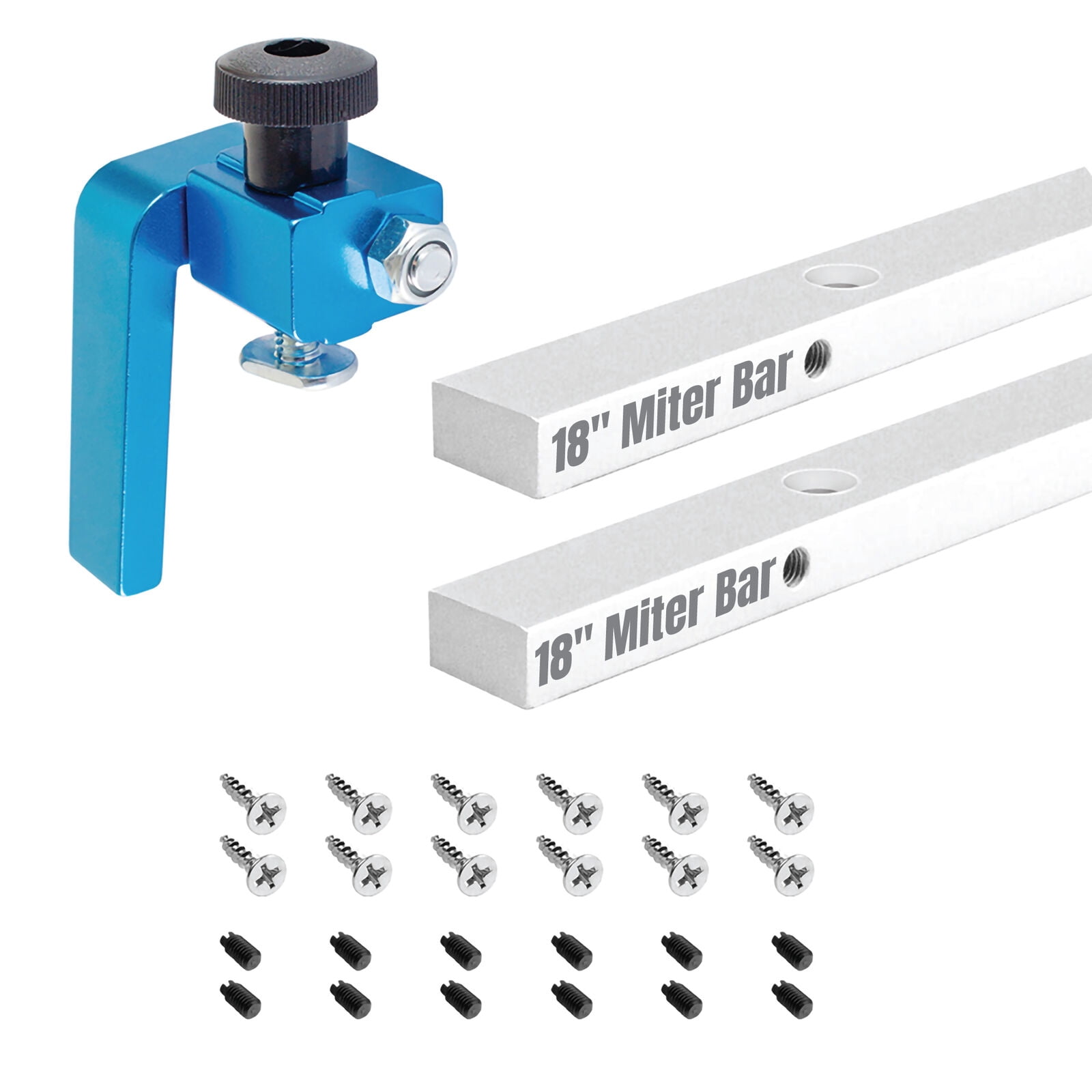POWERTEC 3" T Track Flip Stop &18" Miter Bar Set w/Mounting Screws, Miter Slot Runners for Table Saw Sled, Taper Jig, Fits 3/4" x 3/8" Miter Slot on Table Saw, Router Table, Band Saw(71891)