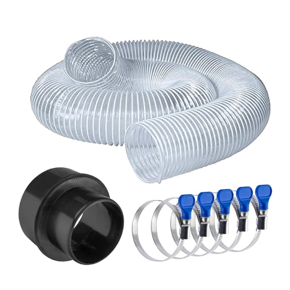 POWERTEC 3" x 10' PVC Dust Collection Hose with 4-Inch to 3-Inch Reducer and 5pc 3 Inch Key Hose Clamp for Dust Collector for Woodworking and Shop Vacuum, 70437N