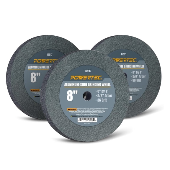 POWERTEC 3PK 8" x 1", 5/8" Arbor, Aluminum Oxide Bench Grinder Wheel, Bench and Pedestal Grinding Wheels, 36 & 60 & 80 Assorted Grits (15531)