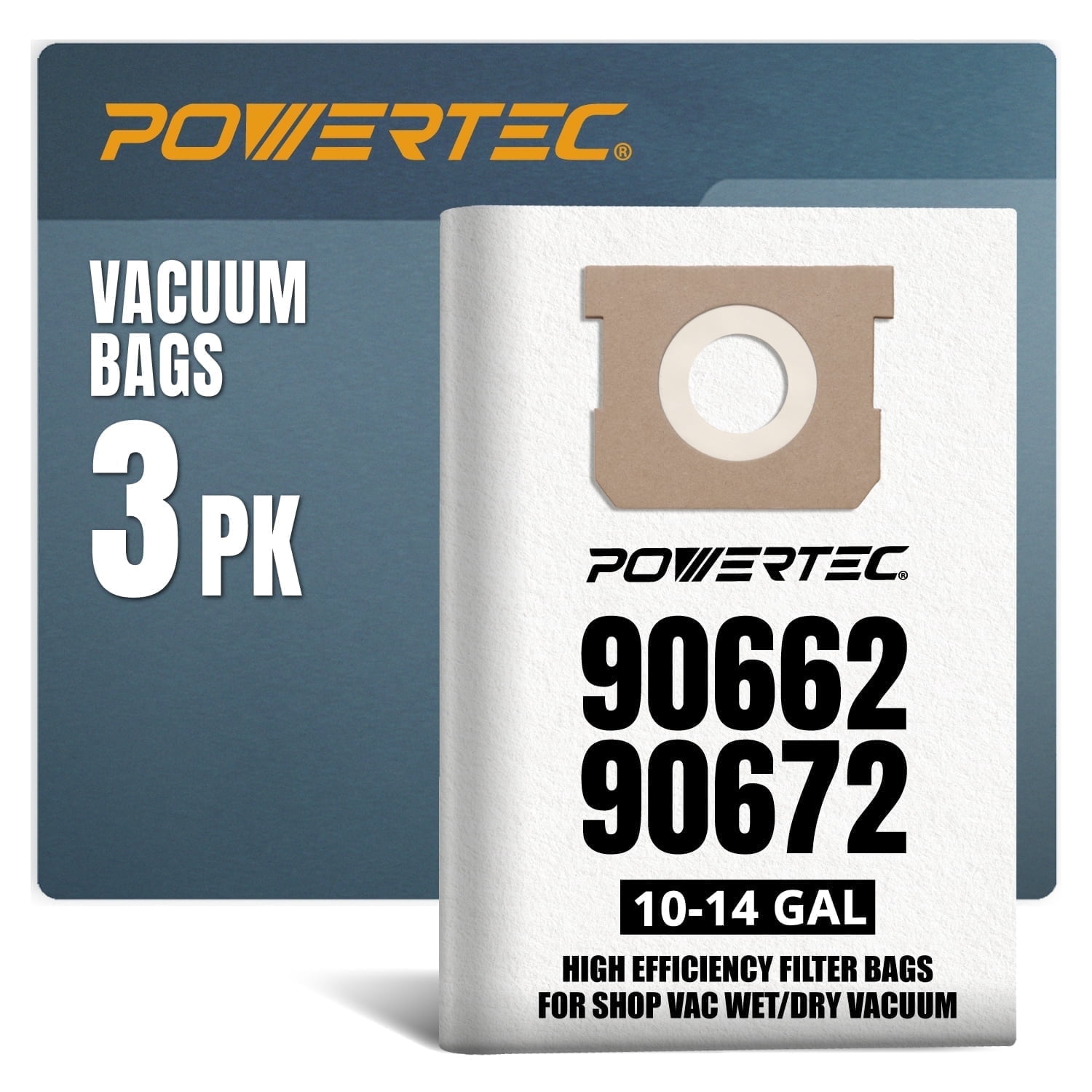 90662 POWERTEC 3PK 90662, 90672 Shop Vacuum Bags for Shop Vac Type F Type I ...
