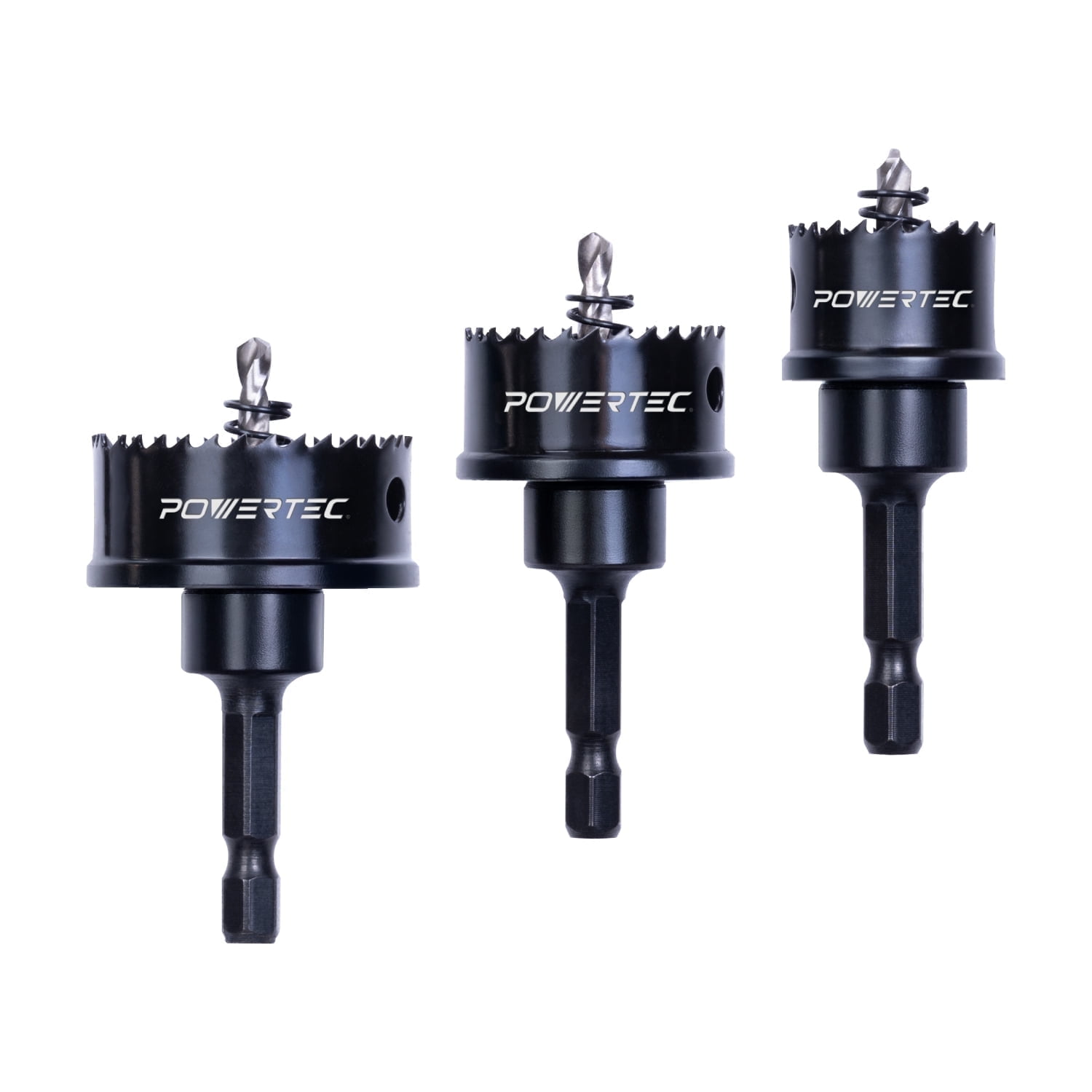POWERTEC 3pcs Impact Hole Saw Set for Metal & Wood - Includes 7/8", 1-1/8", 1-3/8" M42 High Speed Steel Blade, High Carbon Steel Body, 1/4" Hex Shank for Impact Drivers & Drills (14910N)
