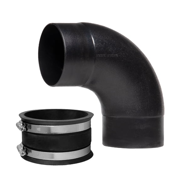 POWERTEC 4" 90 Degree Elbow Dust Hose Connector & 4 Inch Dust Control Flex Cuff with Steel Hose Clamps, Rubber Cuff Coupler for Woodworking Dust Collection Fittings (70460)