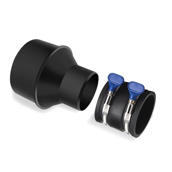 POWERTEC 4" Hose to 2-1/2" Hose Cone Reducer and 2-1/2" Dust Control Flex Cuff with Adjustable Key Hose Clamps for Dust Collection on Power Tool and Vacuum (70402N)