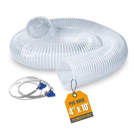 POWERTEC 4" x 10' Dust Collection Hose with 2PC Key Hose Clamps for Table Saw, Band Saw, Planer, Jointer, Woodworking and Wood Shop Dust Collection System (70242)
