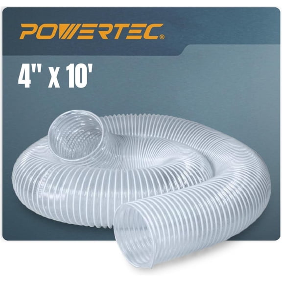 POWERTEC 4" x 10' Dust Collection Hose, 4 Inch Flexible PVC Dust Collector Hose for Table Saw, Band Saw, Planer, Jointer, Woodworking and Garage, WoodShop Dust Collection System (70111)