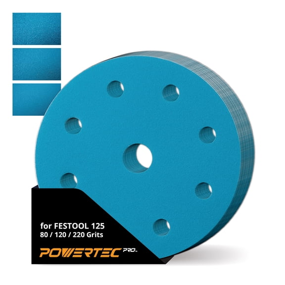 POWERTEC 45PK PRO 5 Inch 9 Holes Assorted Sanding Disc, 80/120/220 Grit, Ceramic Hook and Loop Backing Discs for Festool Orbital Sanders - Automotive, Paint, Metal, Woodworking, 45900C-45