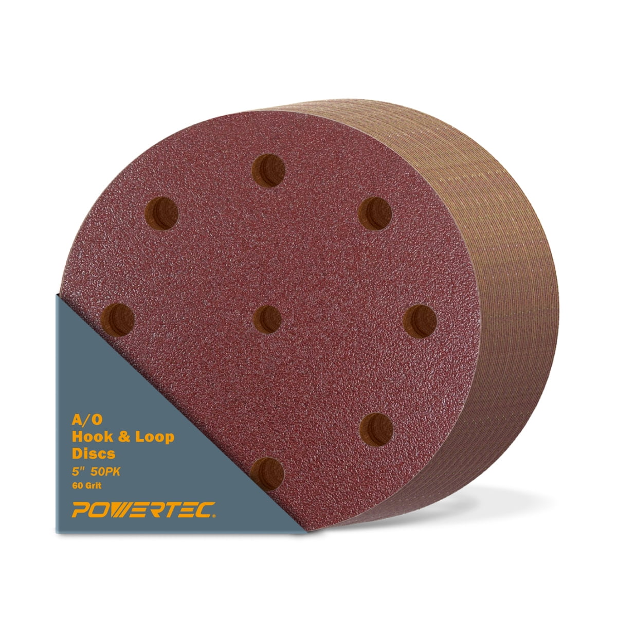 POWERTEC 4D12590650 60 Grit Sanding Disc Red Hook and Loop 5