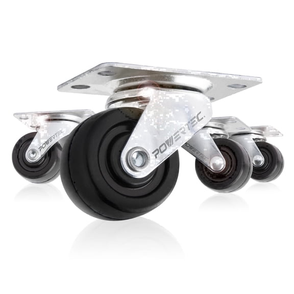 POWERTEC 4PK 1-1/2 Inch Swivel Caster Wheels with 160 lbs Loads, Heavy Duty Plate Casters, Rubber Castor Wheels for Furniture, Cart, Dolly and Workbenches (17209)