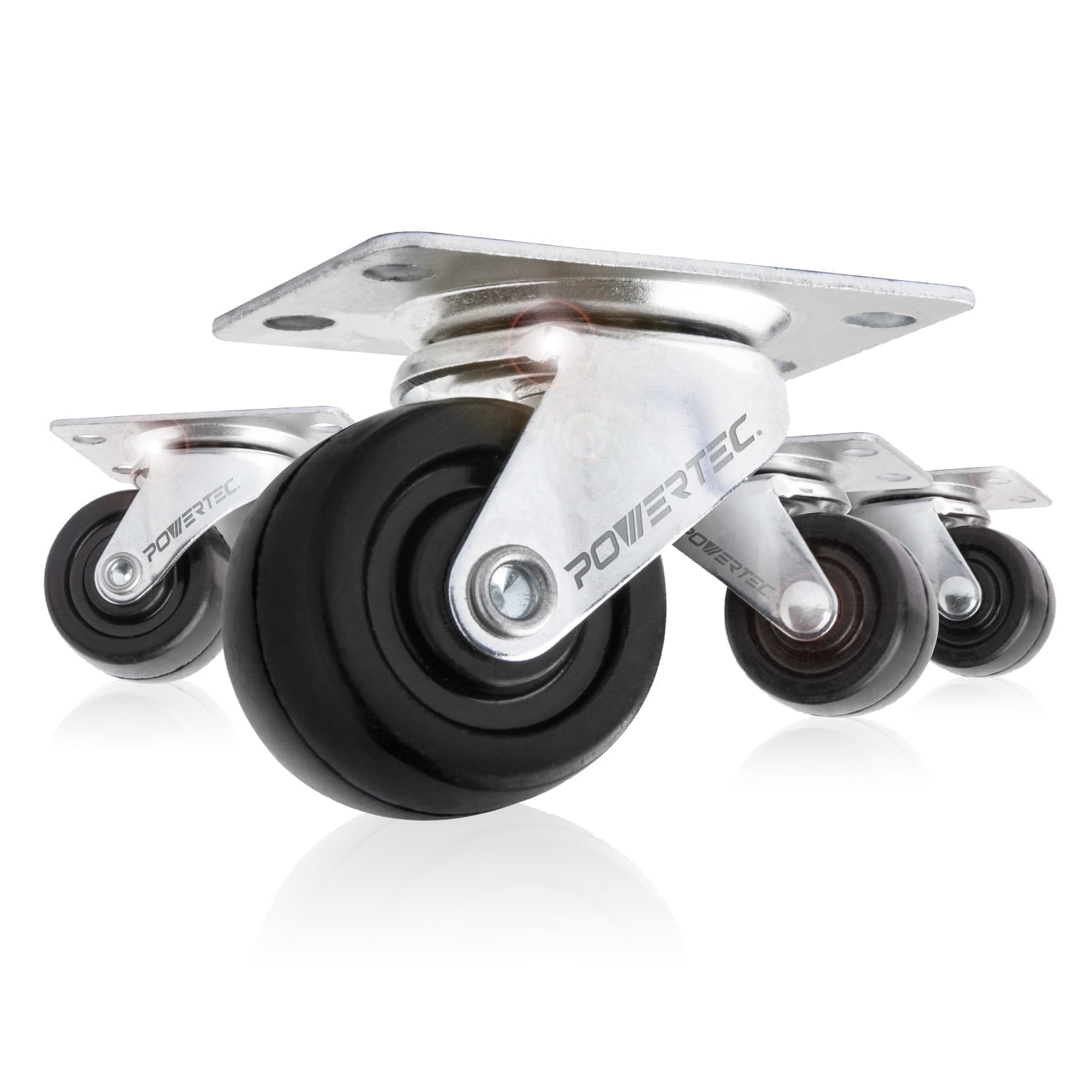 POWERTEC 1.5-Inch Swivel Plate Casters with Rubber Wheels, 4-Pack