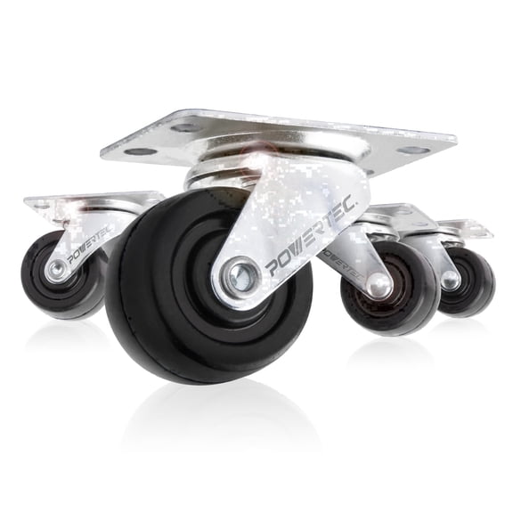 POWERTEC 4PK 1-1/2 Inch Swivel Caster Wheels with 160 lbs Loads, Heavy Duty Plate Casters, Rubber Castor Wheels for Furniture, Cart, Dolly and Workbenches, 17209