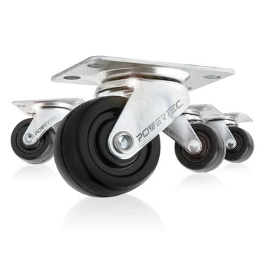 POWERTEC 4PK 1-1/2 Inch Swivel Caster Wheels with 160 lbs Loads, Heavy Duty Plate Casters, Rubber Castor Wheels for Furniture, Cart, Dolly and Workbenches, 17209