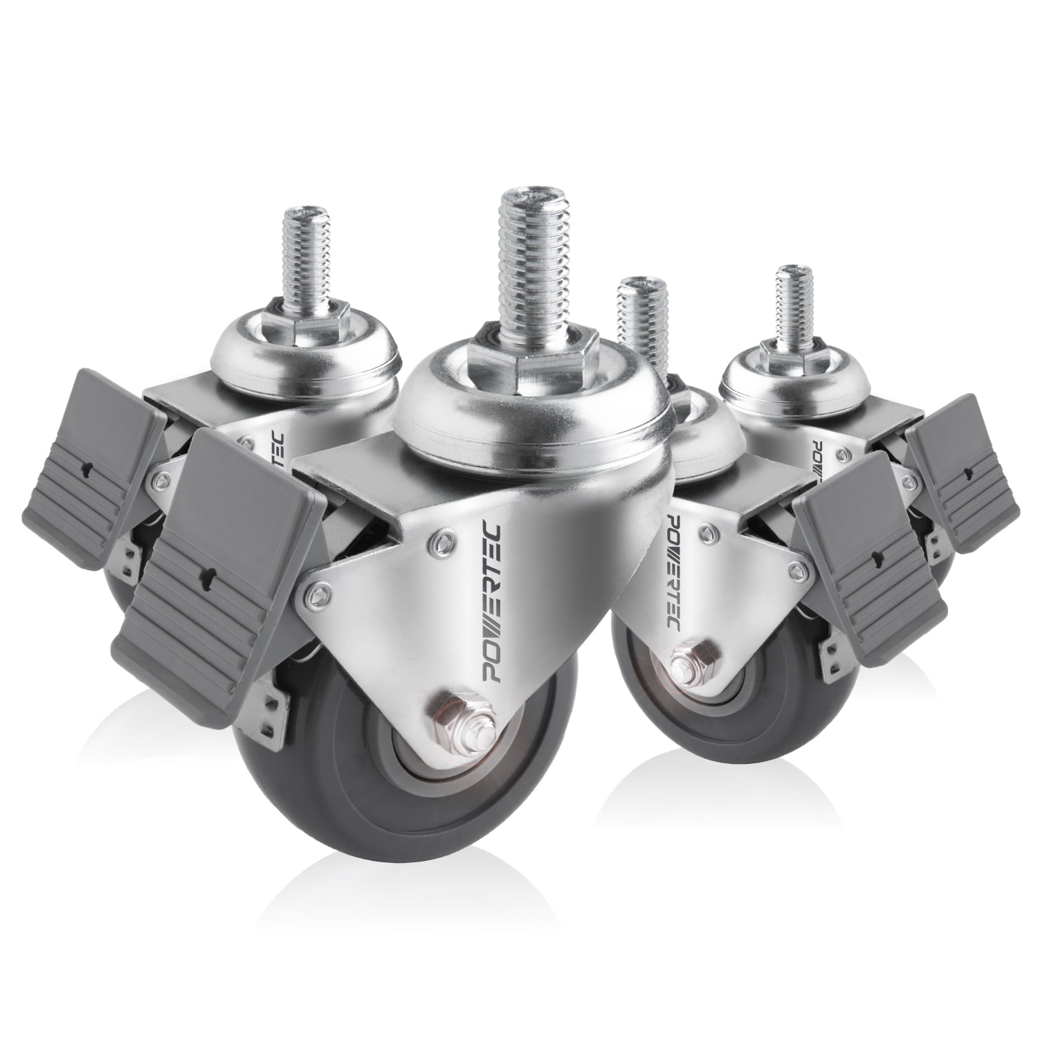 Silver Heavy Duty Swivel Stem Caster Wheels with Brake, 2-3/8 Inch