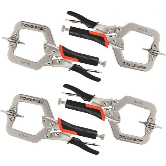 POWERTEC 4PK 2-Inch Face Clamps, C-Clamp with Ergonomic Grip and Adjustable Swivel Pads for Woodworking Pocket Hole Joinery (71641-P2)