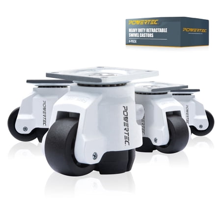 POWERTEC 4PK 2 inch Leveling Casters Set of 4 | Heavy Duty with Adjustable Ratcheting Handles | Retractable and Swivel Castors (17300)