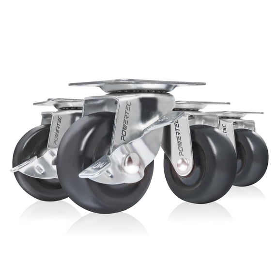 POWERTEC 4PK 2 Inch Swivel Caster Wheels Set of 4 with 264 lbs Loads (2 with Brakes & 2 Without), Rubber Castor Wheels for Furniture, Cart, Dolly and Workbenche, 17211