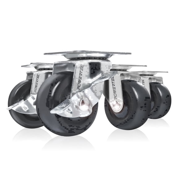 POWERTEC 4PK 2 Inch Swivel Caster Wheels Set of 4 with 264 lbs Loads (2 with Brakes & 2 Without), Rubber Castor Wheels for Furniture, Cart, Dolly and Workbenche, 17211