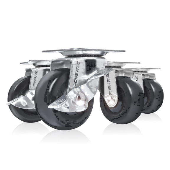 POWERTEC 4PK 2 Inch Swivel Caster Wheels Set of 4 with 264 lbs Loads (2 with Brakes & 2 Without), Rubber Castor Wheels for Furniture, Cart, Dolly and Workbenche (17211)