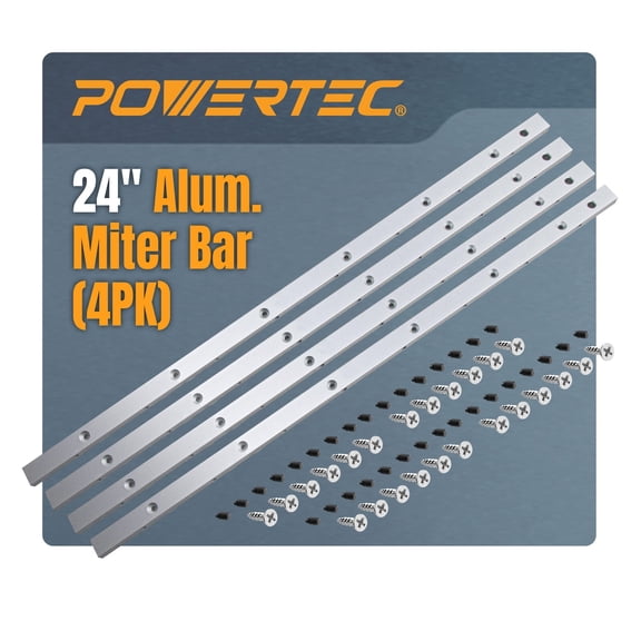 POWERTEC 4PK 24" Miter Bar for any Standard 3/4" x 3/8" Miter Slot, Crosscut Sled for Table Saw, Router Table, Band Saw, 71519-P4