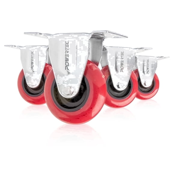 POWERTEC 4PK 3 inch Fixed Caster Wheels with 640 lbs Loads, Heavy Duty Plate Casters, Rigid Fixed Rubber Castor Wheels for Furniture, Cart, Dolly and Workbenche, 17207