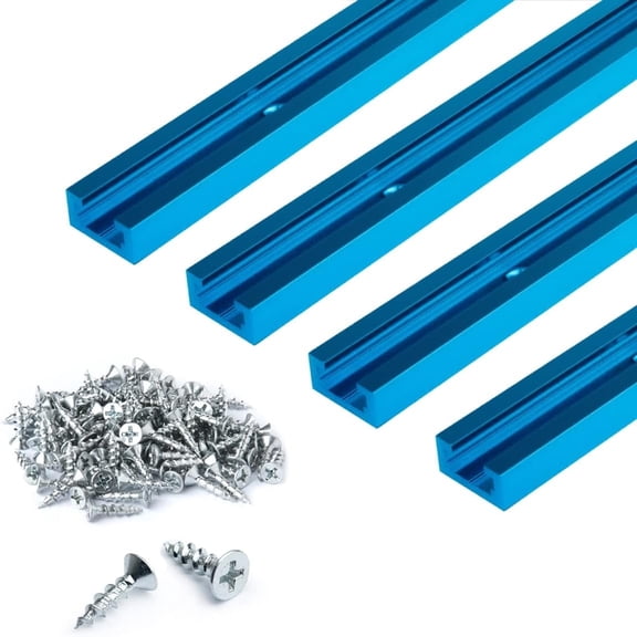 POWERTEC 4PK 36 Inch Universal T track with 100PCS Wood Screws, Double-Cut Profile T track with Predrilled Mounting Holes, 71861