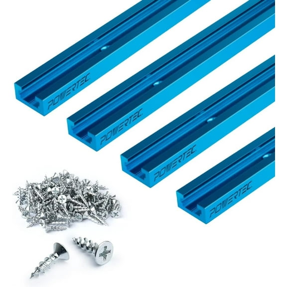 POWERTEC 4PK 48 Inch Universal T track with 100 PCS Wood Screws, Double-Cut Profile T track with Predrilled Mounting Holes (71853)