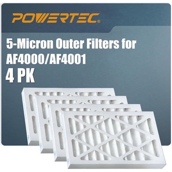 POWERTEC 4PK 5 Micron Outer Air Filter MERV 10 for WEN 3410, POWERTEC AF4000/AF4001, Shop Fox W1830 Air Filtration System, Replacement for WEN 90243-027-2 Woodworking Air Filters (75040-P2)